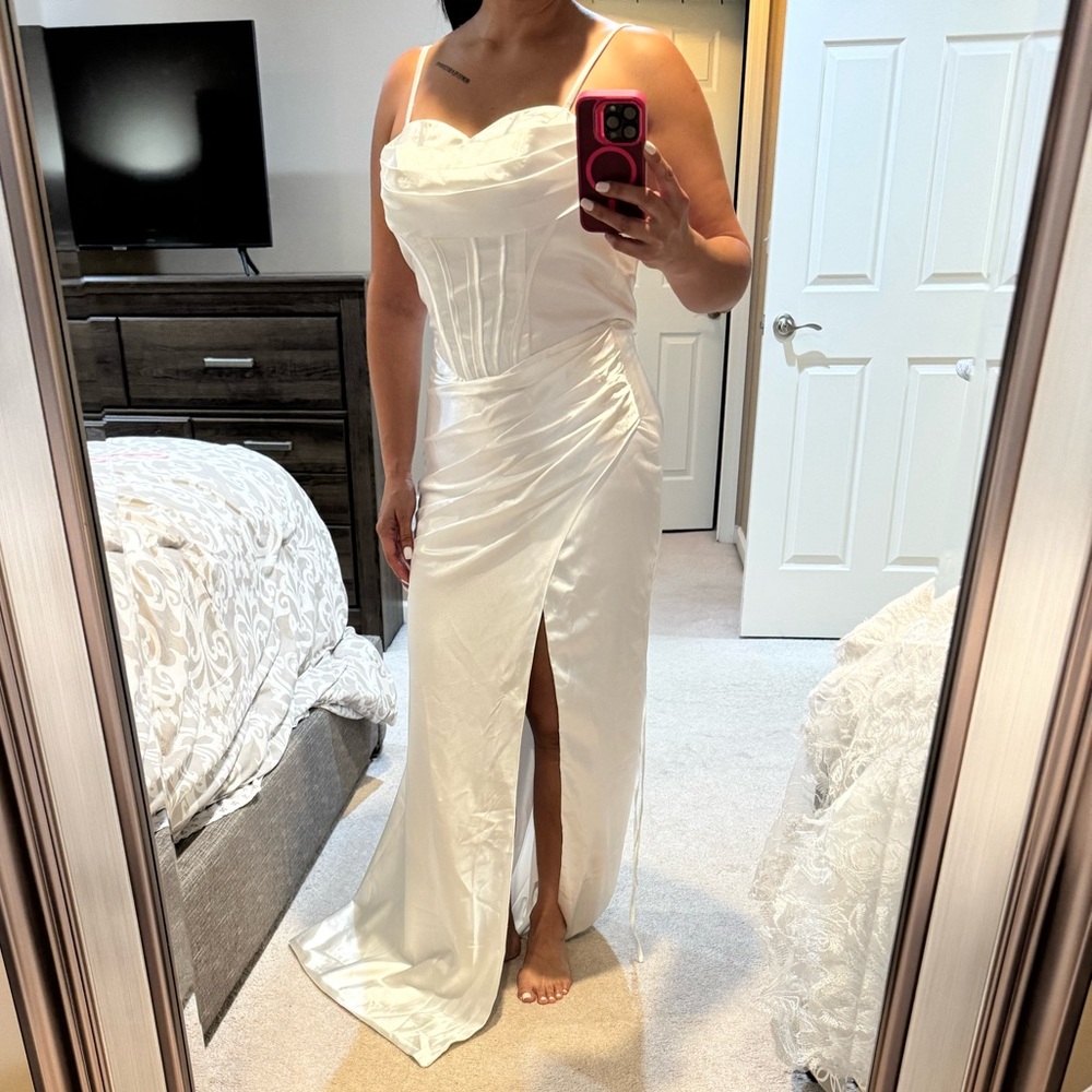 NWT White Ruched Spaghetti Strap White Gown